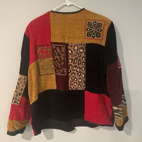 Julia Kim Womens Size L Jacket Art to Wear Mixed Media Button Tribal Embroidered - Picture 8 of 9